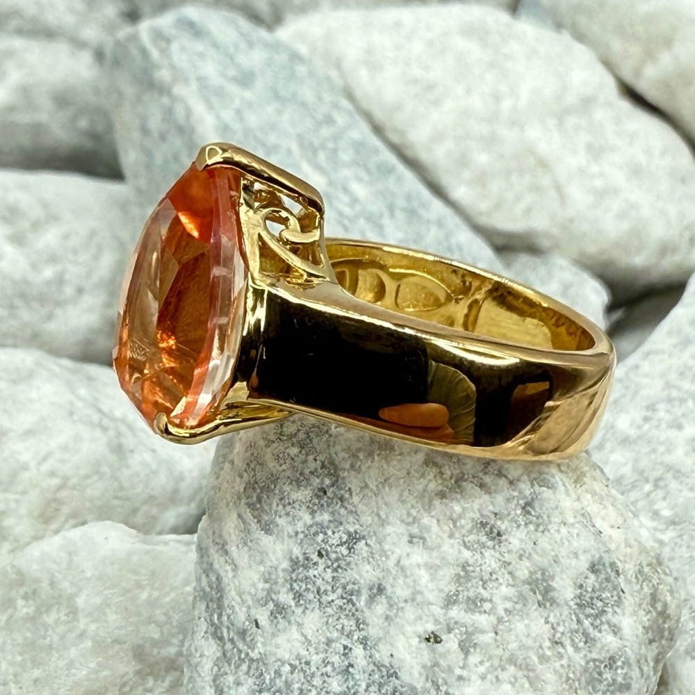 NWT Morganique Quartz 5.35ct Pear Solitaire Ring 18K Vermeil YG over 925 Size 6 - Picture 11 of 17